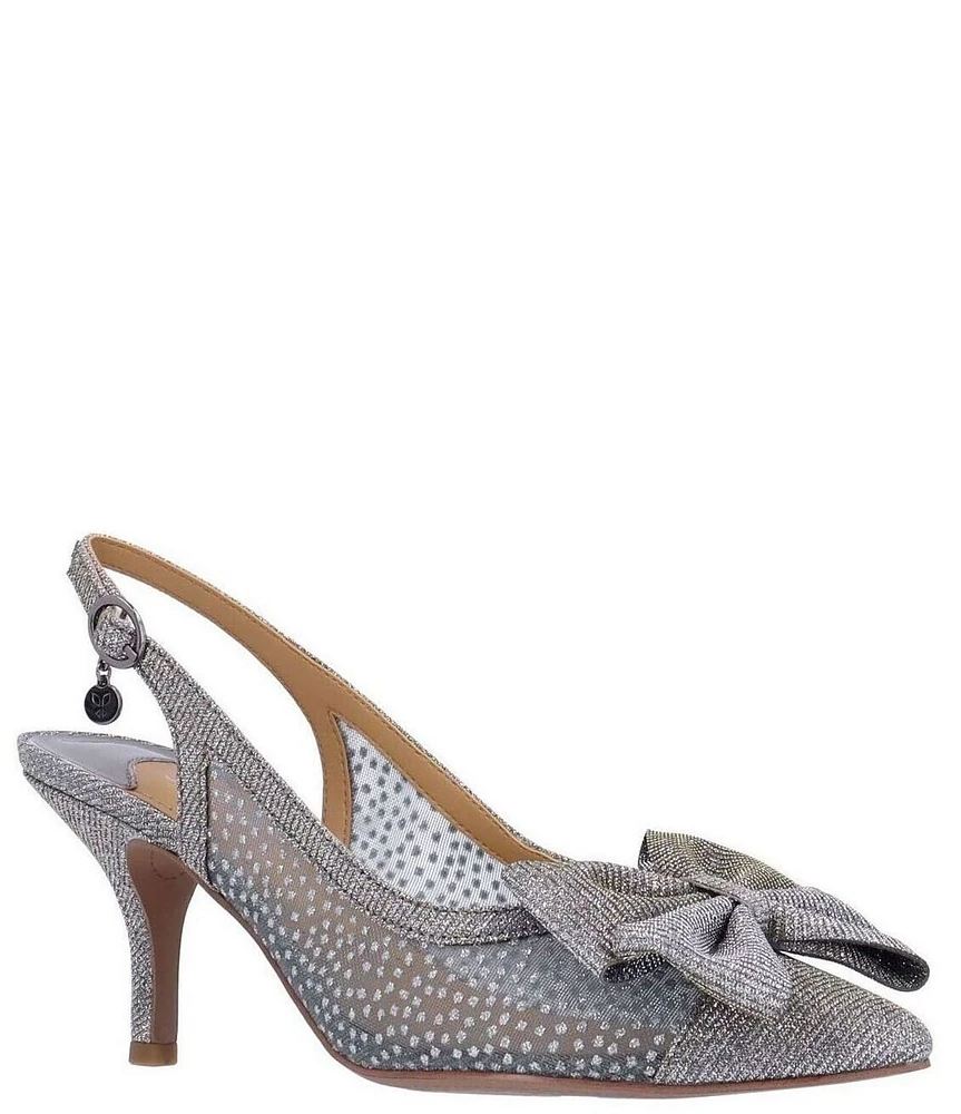 J. Renee Kadence Glitter Mesh Patent Grosgrain Bow Sling Pumps