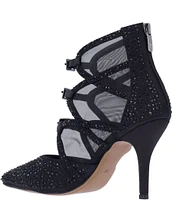 J. Renee Katari Rhinestone Satin and Mesh Shootie Pumps