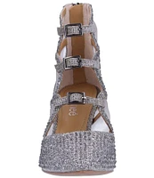 J. Renee Katari Rhinestone Satin and Mesh Shootie Pumps