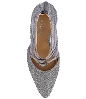 J. Renee Katari Rhinestone Satin and Mesh Shootie Pumps