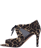 J. Renee Kiandra Leopard Rhinestone Mesh Peep Toe Tie Shooties