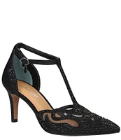 J. Renee Lisha Satin And Mesh Rhinestone T-Strap Pumps