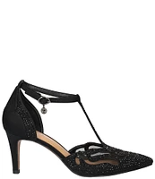 J. Renee Lisha Satin And Mesh Rhinestone T-Strap Pumps