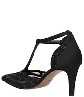 J. Renee Lisha Satin And Mesh Rhinestone T-Strap Pumps