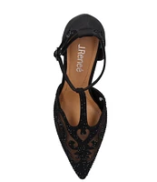 J. Renee Lisha Satin And Mesh Rhinestone T-Strap Pumps