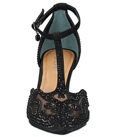 J. Renee Lisha Satin And Mesh Rhinestone T-Strap Pumps