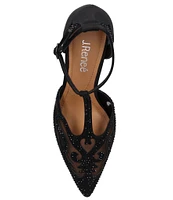 J. Renee Lisha Satin And Mesh Rhinestone T-Strap Pumps