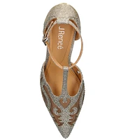 J. Renee Lisha Satin And Mesh Rhinestone T-Strap Pumps