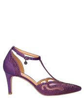 J. Renee Lisha Satin And Mesh Rhinestone T-Strap Pumps