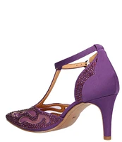 J. Renee Lisha Satin And Mesh Rhinestone T-Strap Pumps