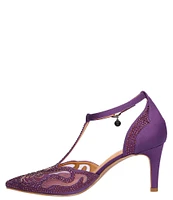 J. Renee Lisha Satin And Mesh Rhinestone T-Strap Pumps