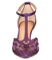 J. Renee Lisha Satin And Mesh Rhinestone T-Strap Pumps