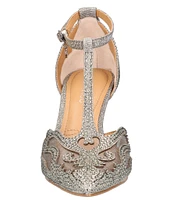 J. Renee Lisha Satin And Mesh Rhinestone T-Strap Pumps