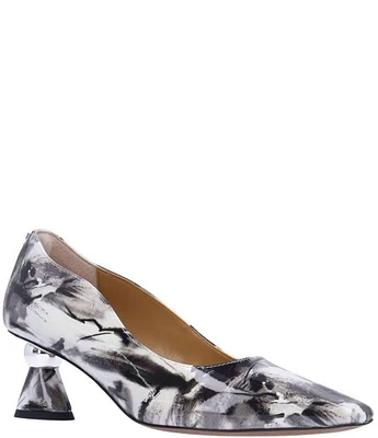 J. Renee Lysandra Marble Print Patent Kitten Heel Pumps