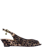 J. Renee Malorie Animal Print Rhinestone Peep Toe Slingback Wedges