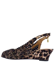 J. Renee Malorie Animal Print Rhinestone Peep Toe Slingback Wedges