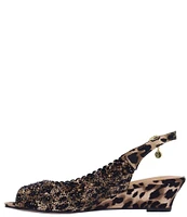 J. Renee Malorie Animal Print Rhinestone Peep Toe Slingback Wedges