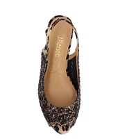 J. Renee Malorie Animal Print Rhinestone Peep Toe Slingback Wedges