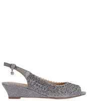 J. Renee Malorie Glitter Fabric Rhinestone Peep Toe Slingback Wedges