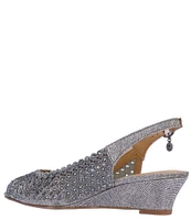 J. Renee Malorie Glitter Fabric Rhinestone Peep Toe Slingback Wedges