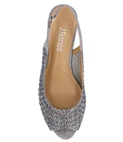 J. Renee Malorie Glitter Fabric Rhinestone Peep Toe Slingback Wedges