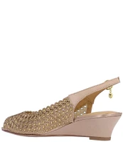 J. Renee Malorie Satin Rhinestone Peep Toe Slingback Wedge Pumps