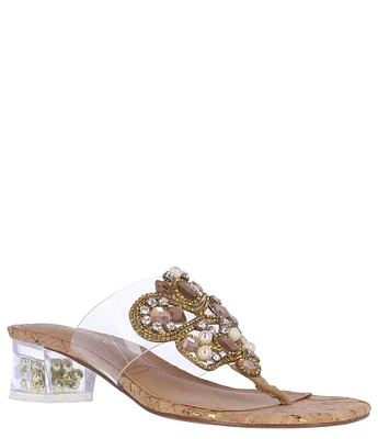 J. Renee Maribela Clear Vinyl Rhinestone Embellished Thong Sandals