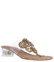 J. Renee Maribela Clear Vinyl Rhinestone Embellished Thong Sandals