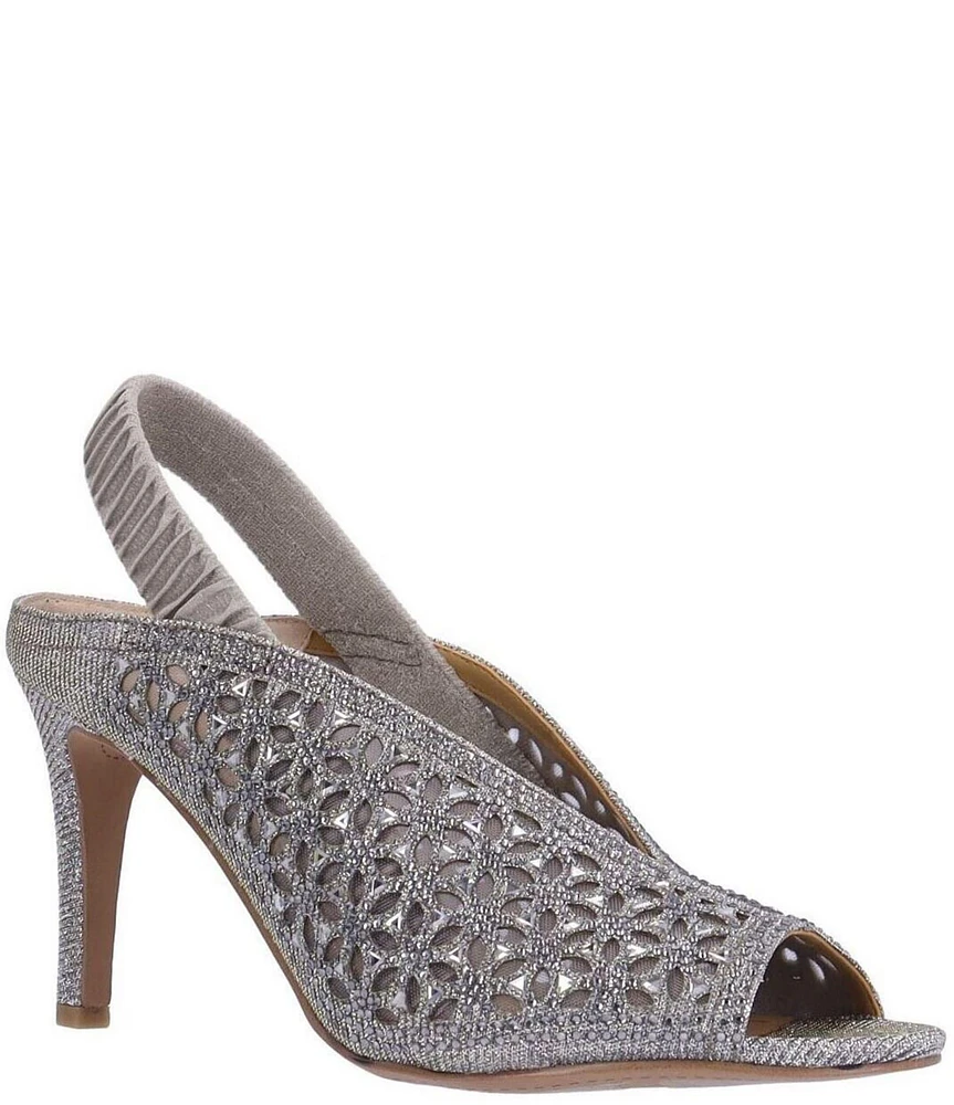 J. Renee Odila Glitter Fabric Rhinestone Peep Toe Sling Pumps