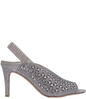 J. Renee Odila Glitter Fabric Rhinestone Peep Toe Sling Pumps