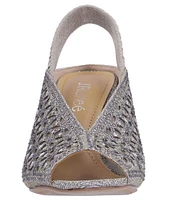 J. Renee Odila Glitter Fabric Rhinestone Peep Toe Sling Pumps