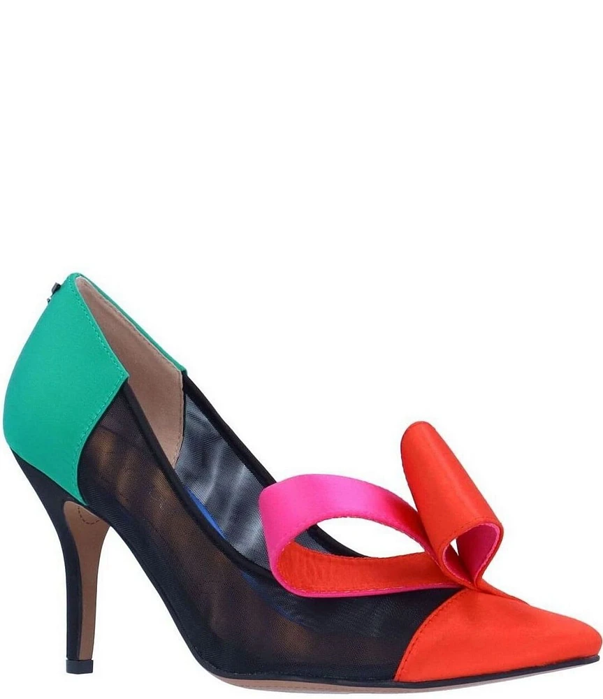 J. Renee Olene Multi Colored Satin Mesh Bow Pumps