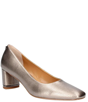 J. Renee Olivienne Metallic Lizard Print Embossed Patent Pumps