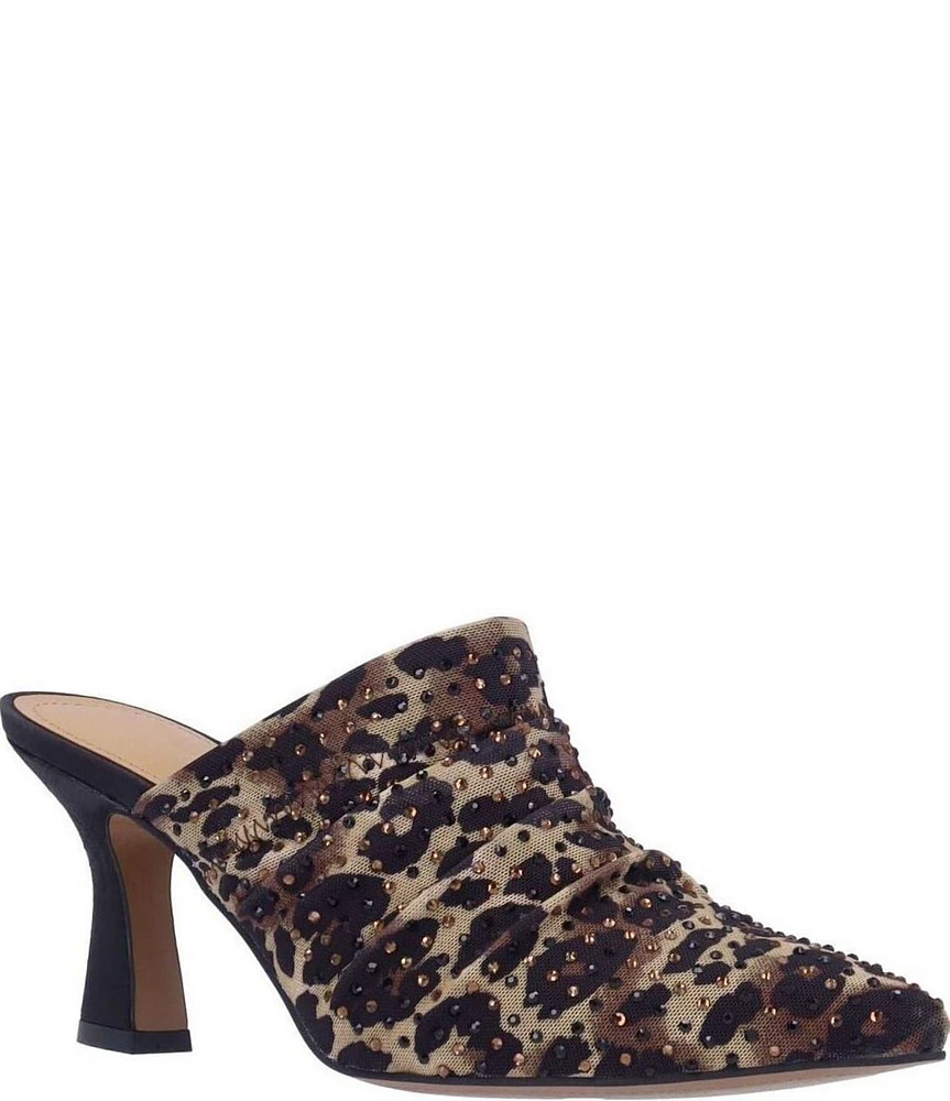 J. Renee Parisa Leopard Print Rhinestone Mesh Dress Mules