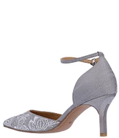 J. Renee Payten Shantung Embroidered Rhinestone Ankle Strap Pumps