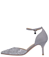 J. Renee Payten Shantung Embroidered Rhinestone Ankle Strap Pumps