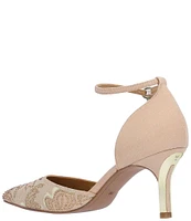 J. Renee Payten Shantung Embroidered Rhinestone Ankle Strap Pumps