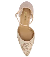 J. Renee Payten Shantung Embroidered Rhinestone Ankle Strap Pumps