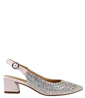 J. Renee Pranil Satin Rhinestone Block Heel Slingback Pumps