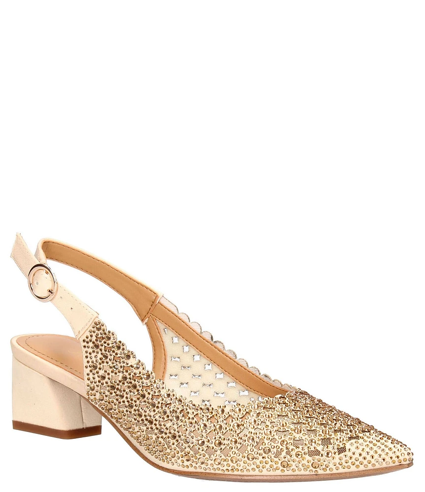 J. Renee Pranil Satin Rhinestone Block Heel Slingback Pumps