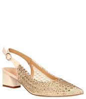 J. Renee Pranil Satin Rhinestone Block Heel Slingback Pumps