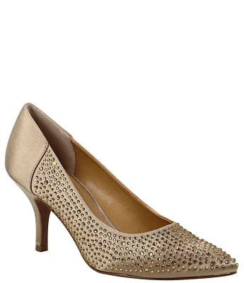 J. Renee Rishna Satin Rhinestone Pointed Toe Pumps