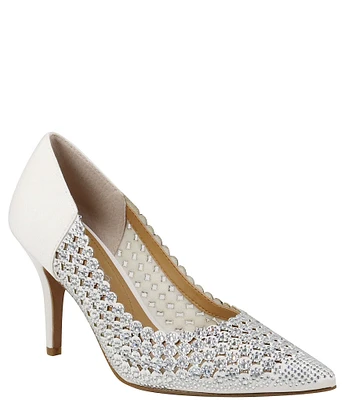 J. Renee Sesily Satin Rhinestone Embellished Pointed Toe Pumps