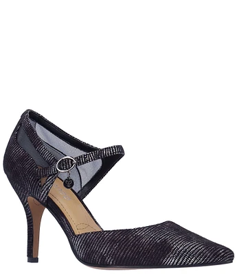 J. Renee Siona Glitter Fabric Pointed Toe Mesh Ankle Strap Pumps