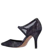 J. Renee Siona Glitter Fabric Pointed Toe Mesh Ankle Strap Pumps