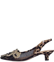 J. Renee Strovanni Animal Print Mesh Jewel Ornament Slingback Pumps