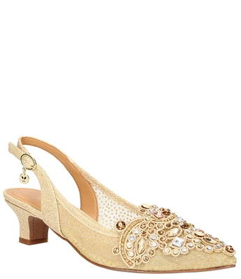 J. Renee Strovanni Glitter Mesh Jewel Ornament Slingback Pumps