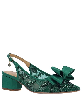 J. Renee Triata Sequin Mesh Satin Bow Sling Back Pumps