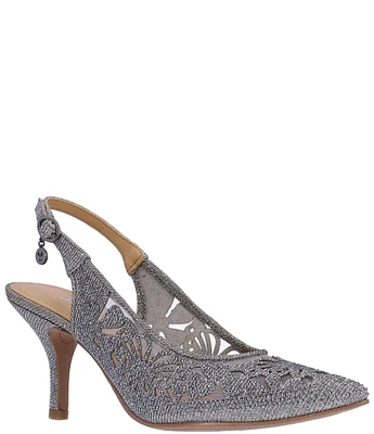 J. Renee Vanani Shantung Glitter Fabric Mesh Embellished Butterfly Slingback Pumps