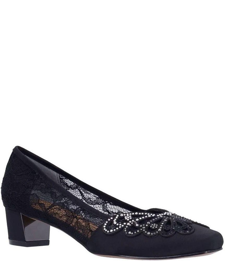 J. Renee Zofia Satin Lace Rhinestone Butterfly Pumps